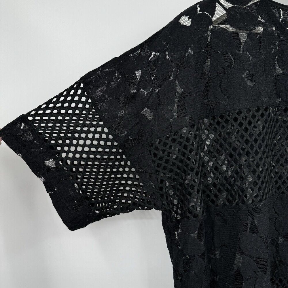 Shannon Ford New York Sheer Top Womens 3X Black Net Floral Lace Short Sleeve - Picture 5 of 11